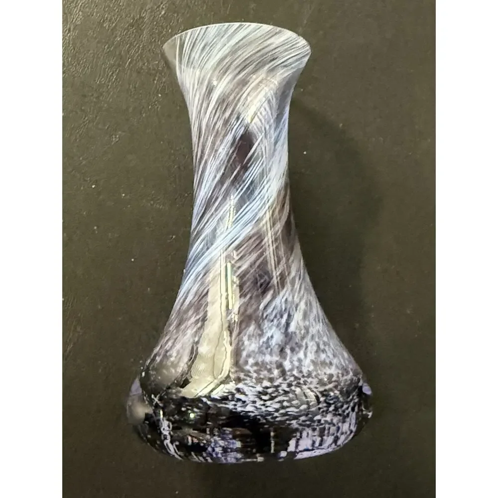 Hand-Blown Purple & White Spiral Art Glass Bud Vase – Studio Glass 5”